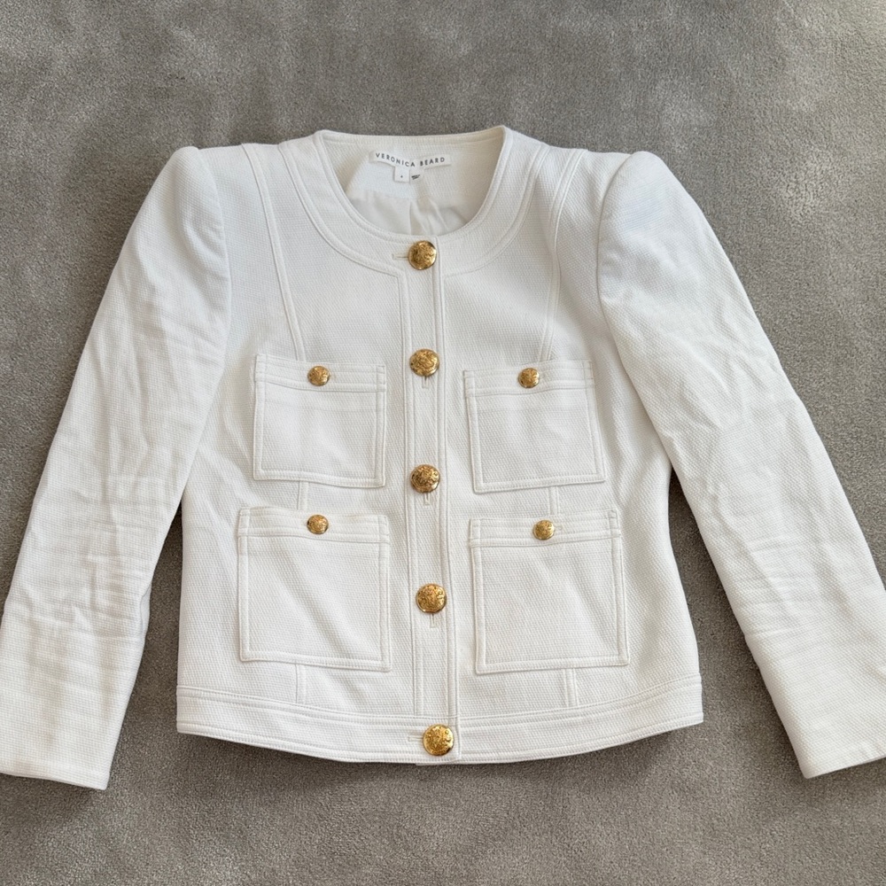 Veronica Beard White Blazer with Gold Buttons, size 4